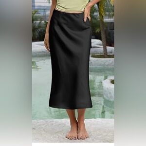 C’est Moi High Waisted Flair Dusty Rose Satin Skirt